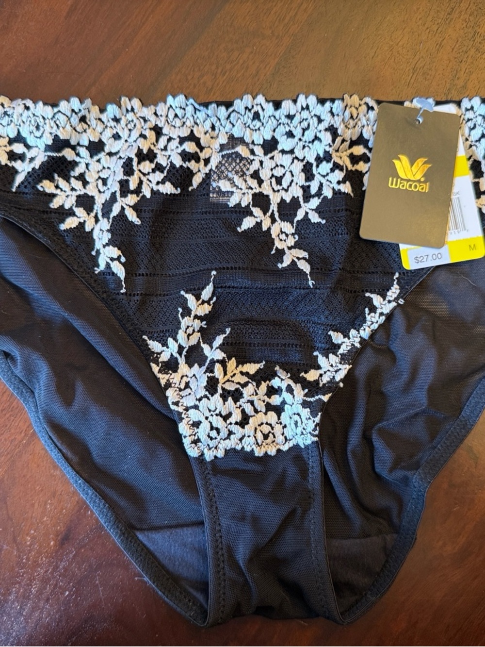 NEW with Tags. Wacoal Black Brief with Ivory Lace Trim